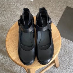 Dansko “Rebel” ankle strap wedges